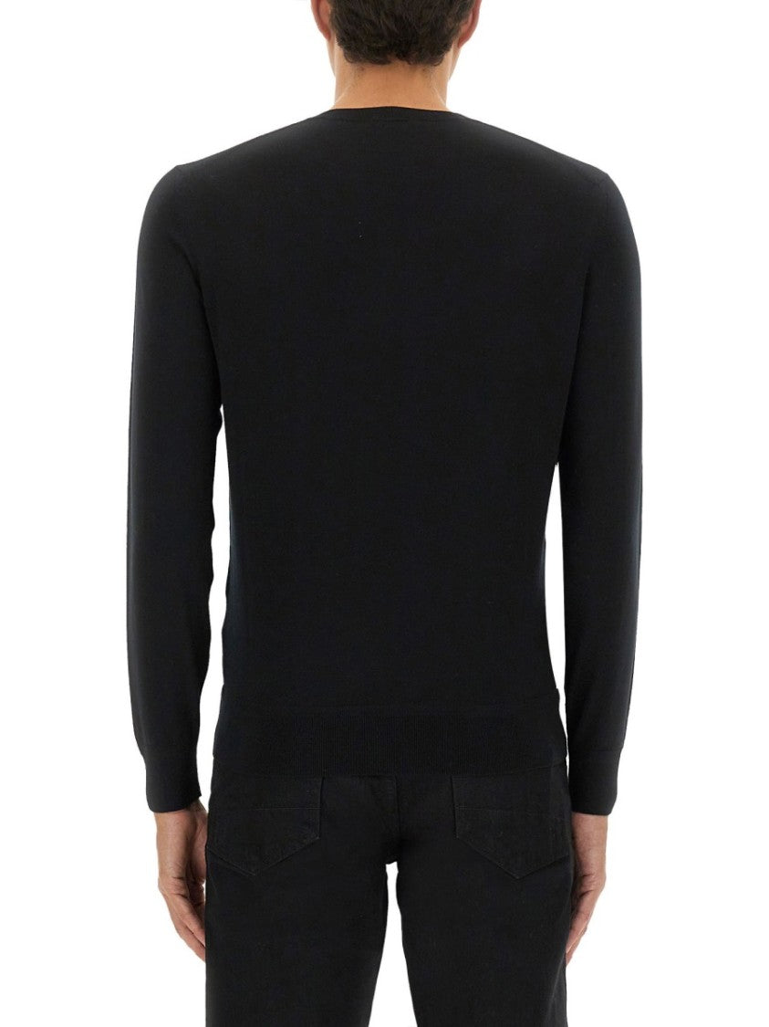Tom Ford V-Neck Black Wool Jersey With Long Sleeves