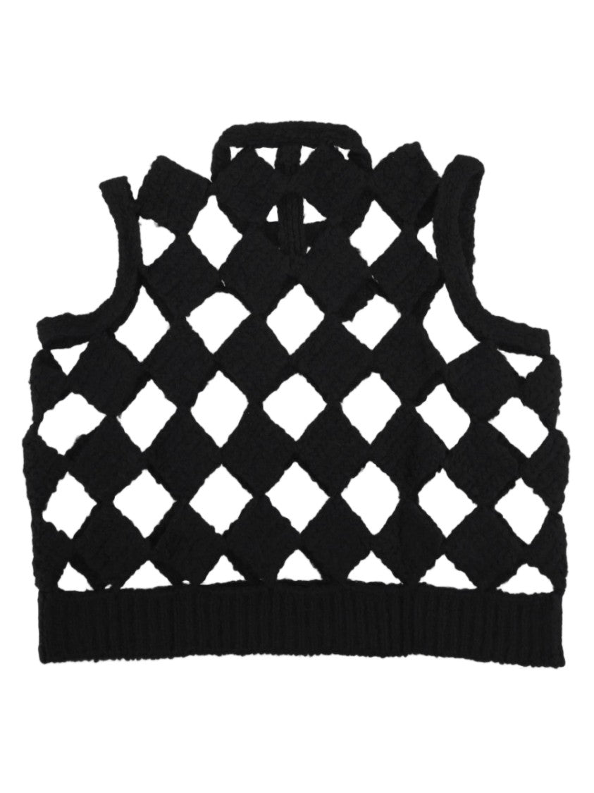 Rick Owens Black Cropped Lattice Cashmere-Silk Sweater