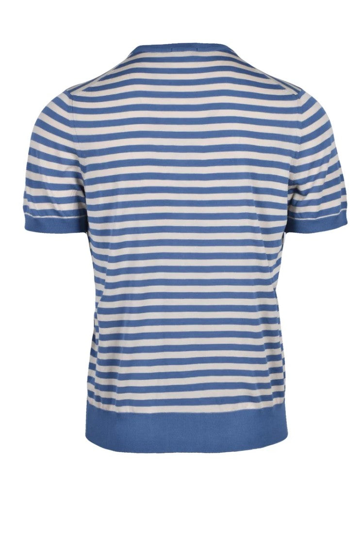 Drumohr Cotton Crew Neck Top - Beige/Sky Blue
