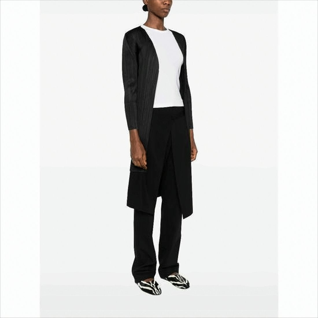 Pleats Please Long Pleated Cardigan With Open-Front Design