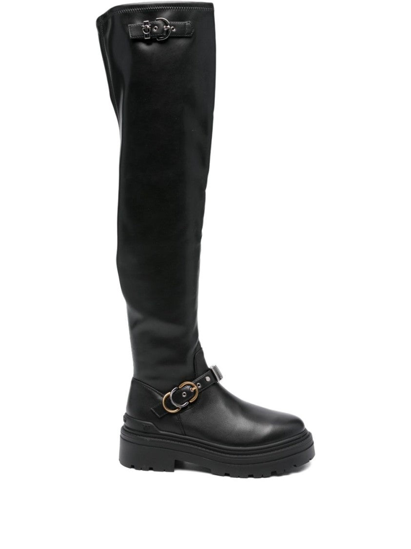 Pinko Knee-High Boots With Decorative Buckle Straps
