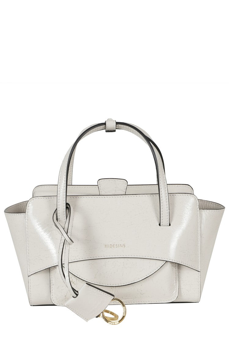 Hidesins White Small Flap Double Handle Leather Handbag