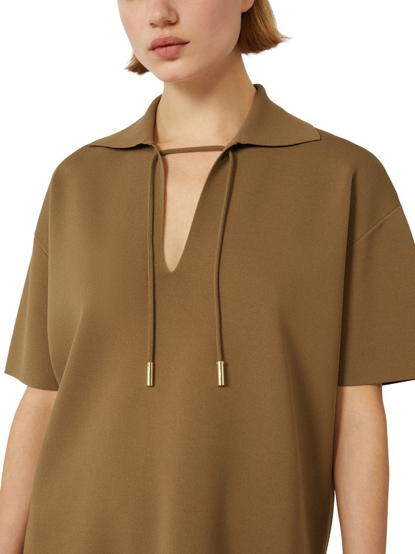 Max Mara Relaxed Fit Deep V-Neck Brown Top With Drawstring Details