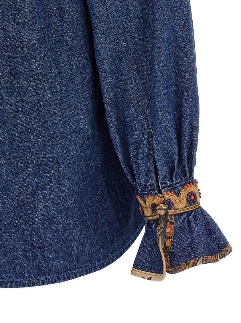 Valentino Garavani Chambray Denim Embroidered Top