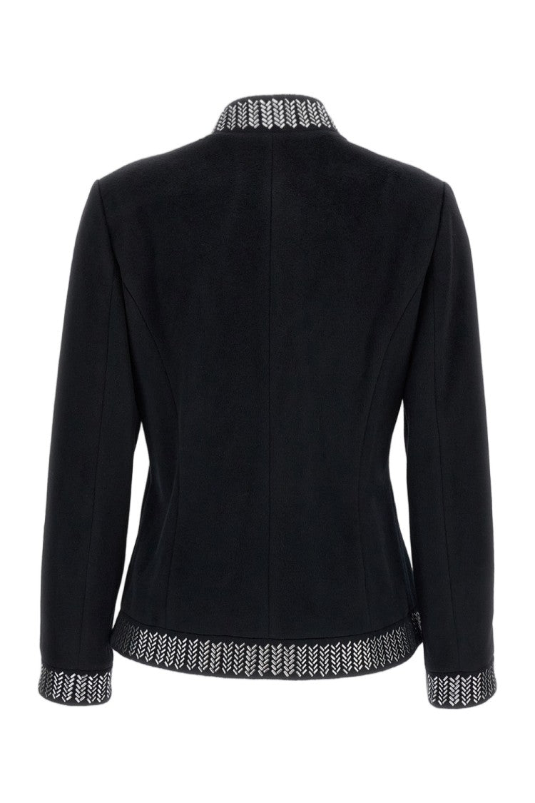 Irie' Structured Black Jacket With Intricate White Detailing