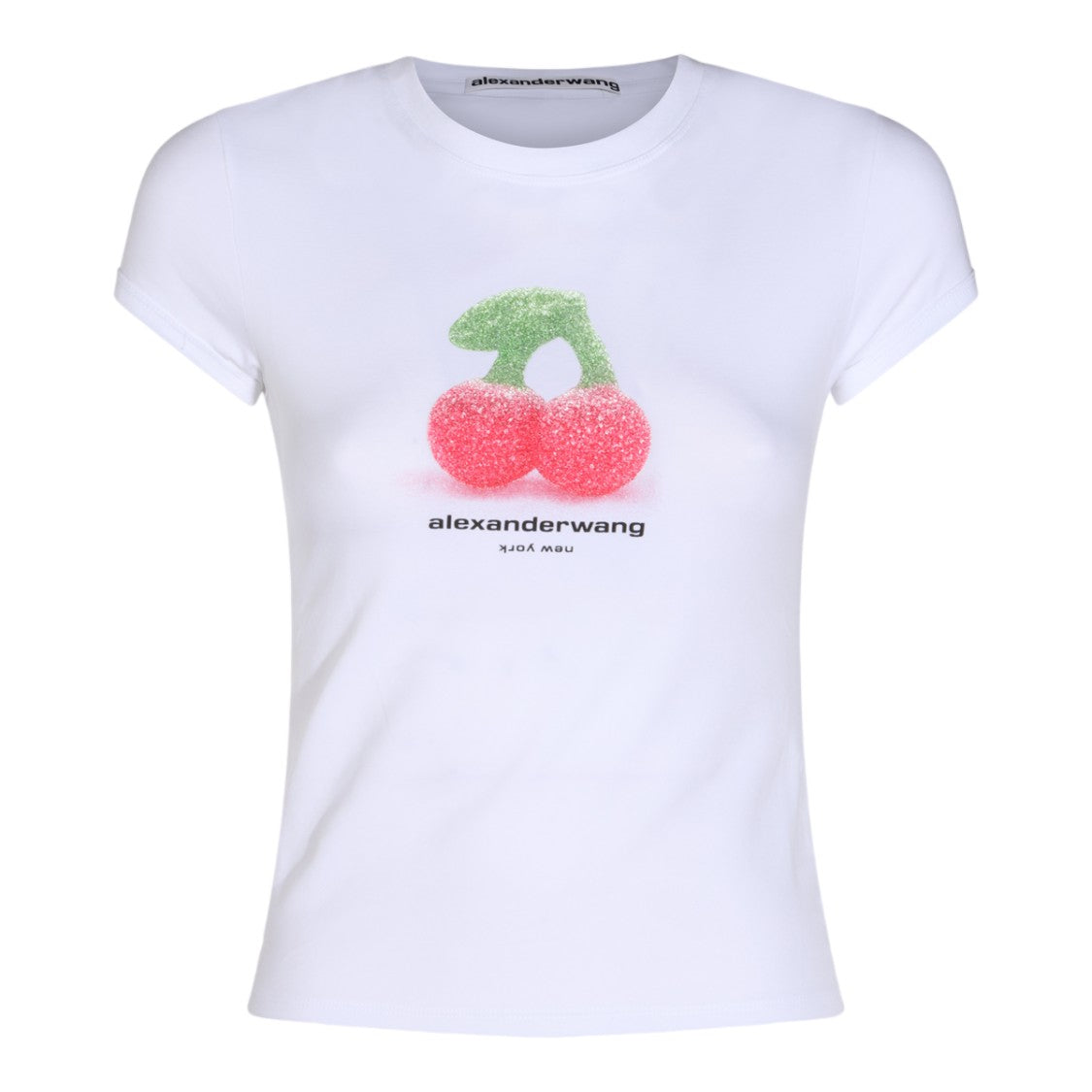 Alexander Wang White Glittery Cherry Fitted T-Shirt