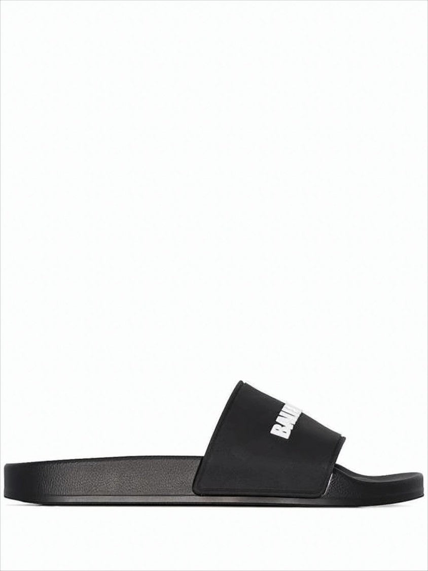 Balenciaga Contemporary Black Rubber Slide Sandals With Embossed Branding