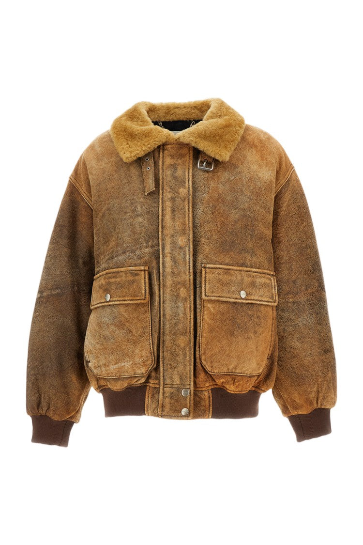 Halfboy Light Brown Alice Distressed Leather Bomber Jacket