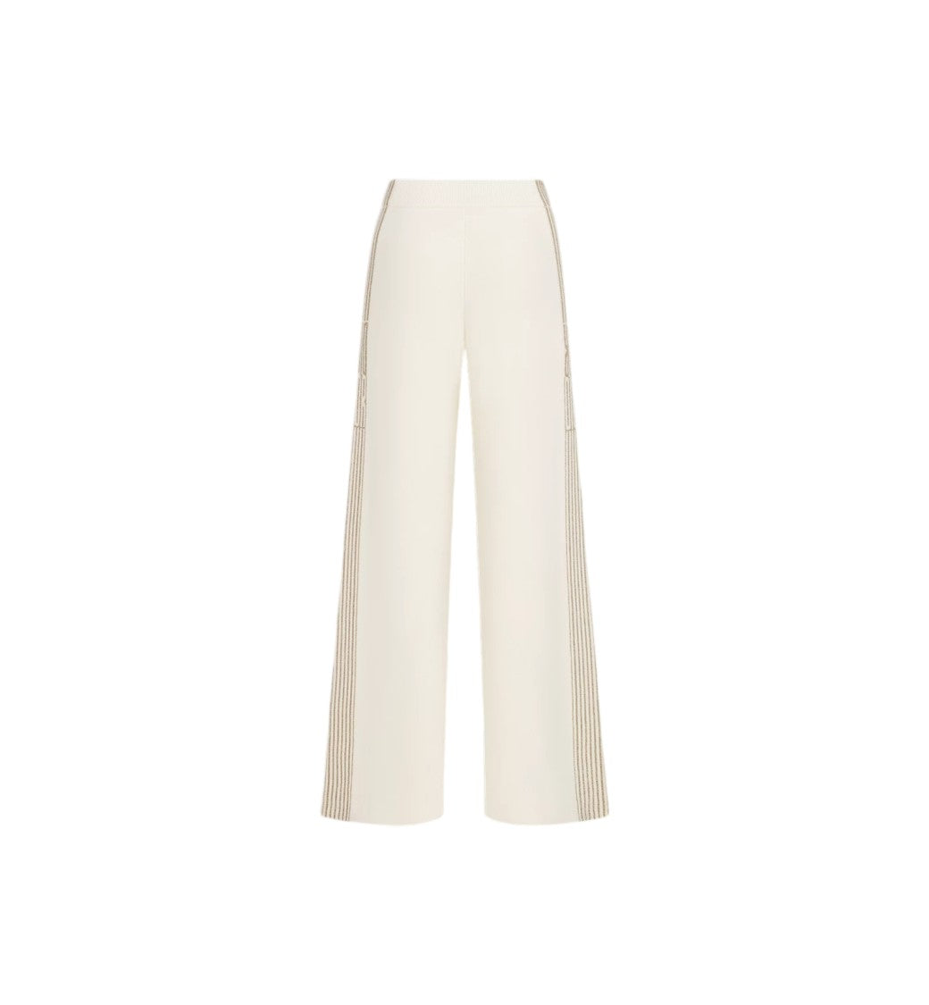 Christian Dior Off-White Wide-Leg High Waist Striped Pants