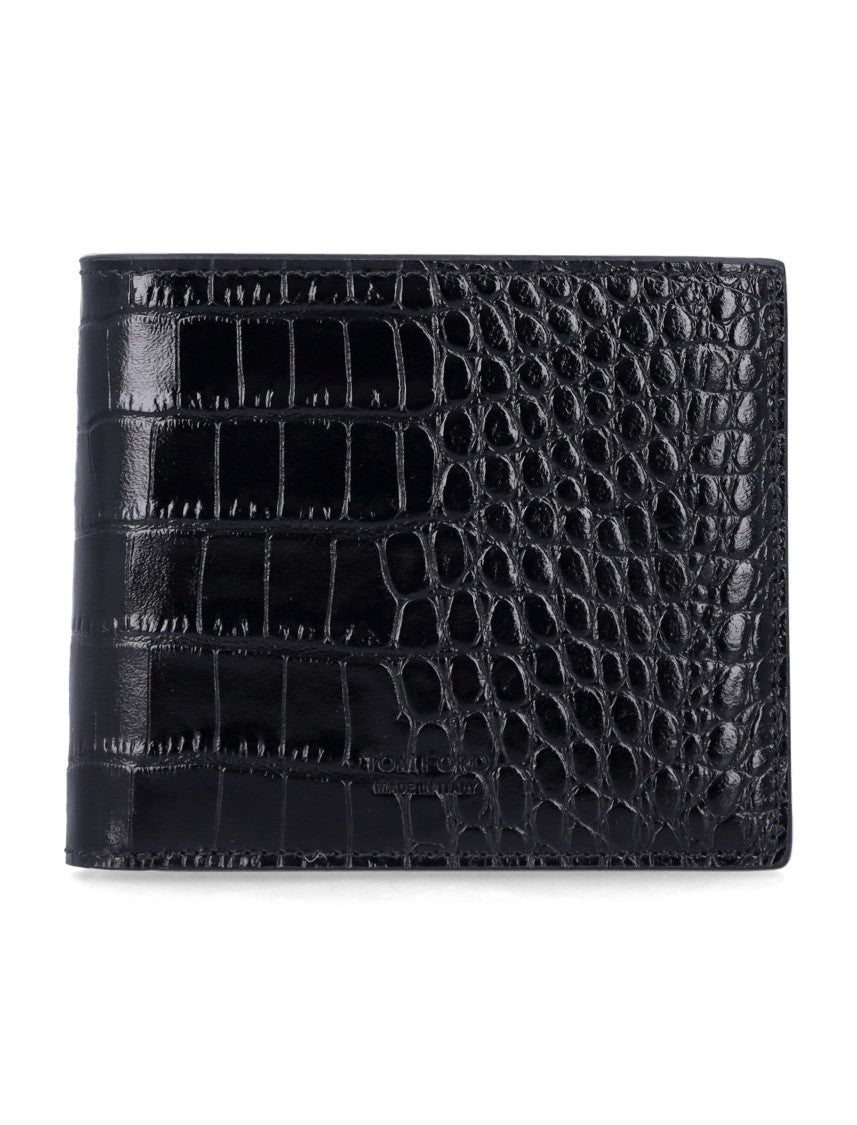 Tom Ford Black Croc-Effect Leather Bi-Fold Wallet