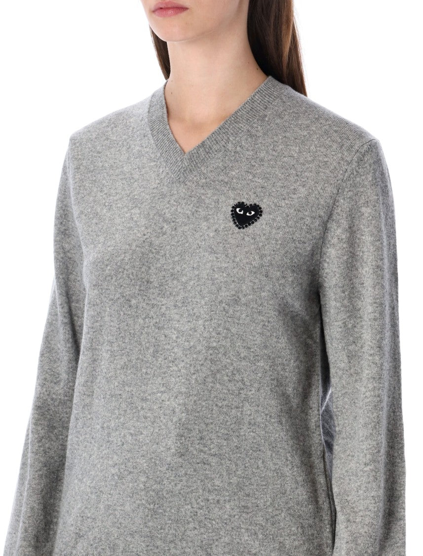 Comme Des Garçons Play Wool V-Neck Sweater With Black Heart