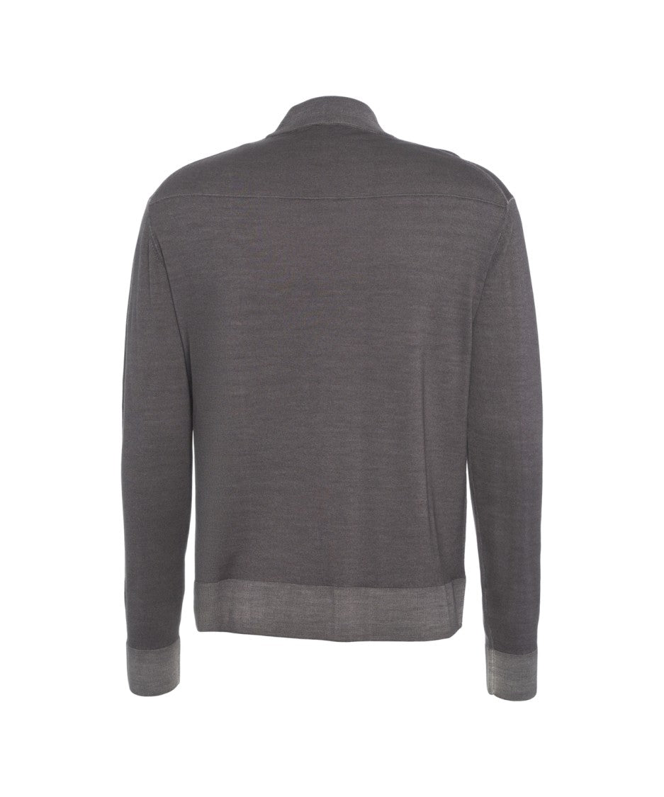 Paolo Pecora High-Collared Grey Pullover With Ribbed Details