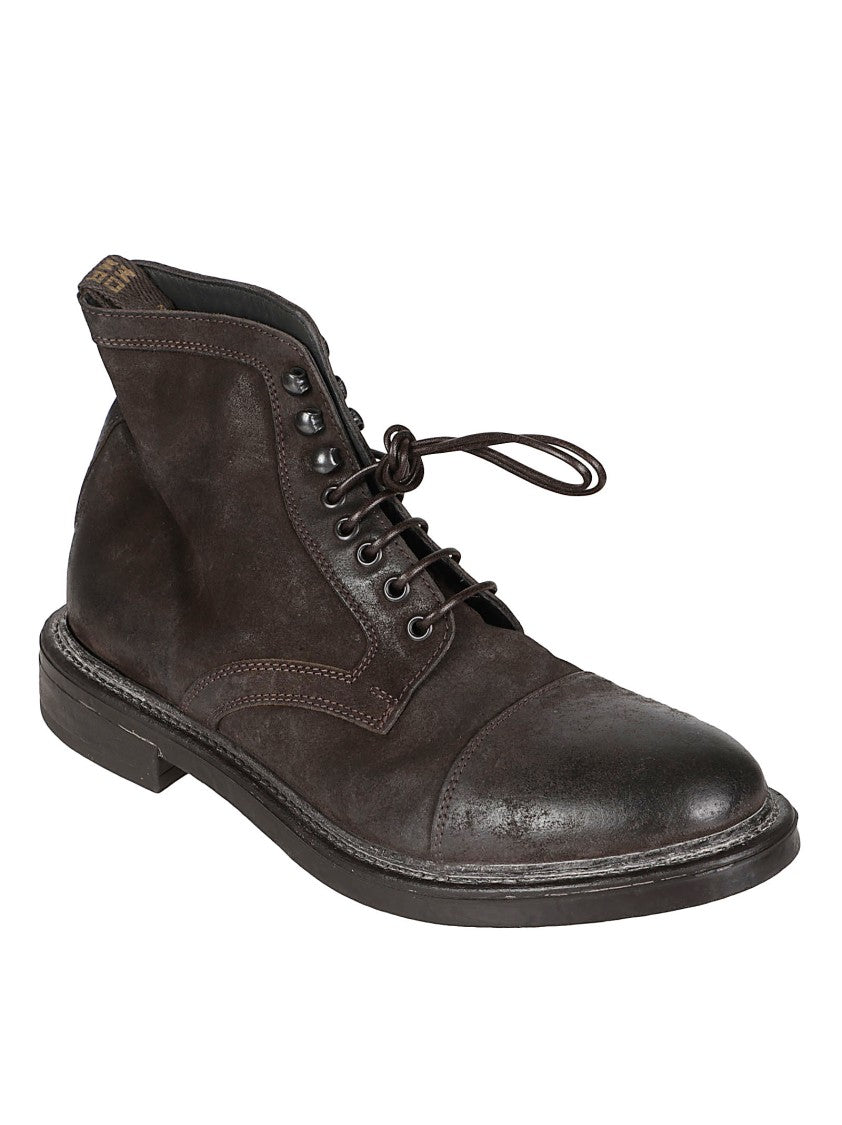 Moma Brown Calf Leather Low Boots With Cap Toe Design