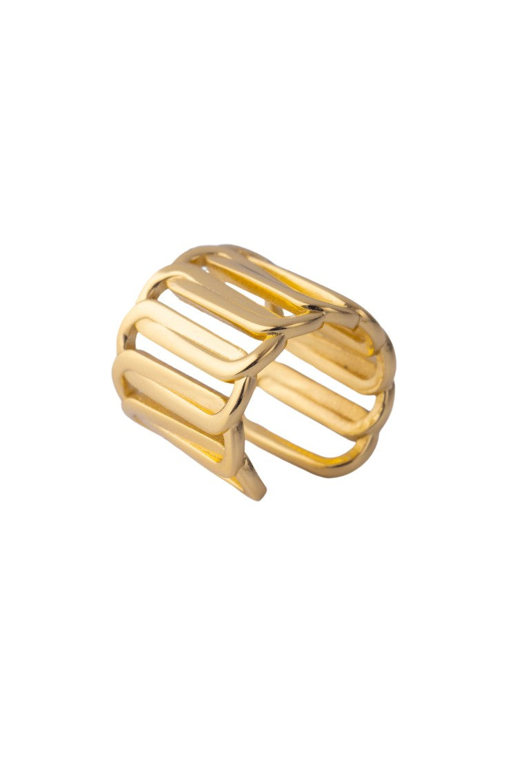Federica Tosi Bold Square Interlocking Ring In 18K Gold-Plated Bronze