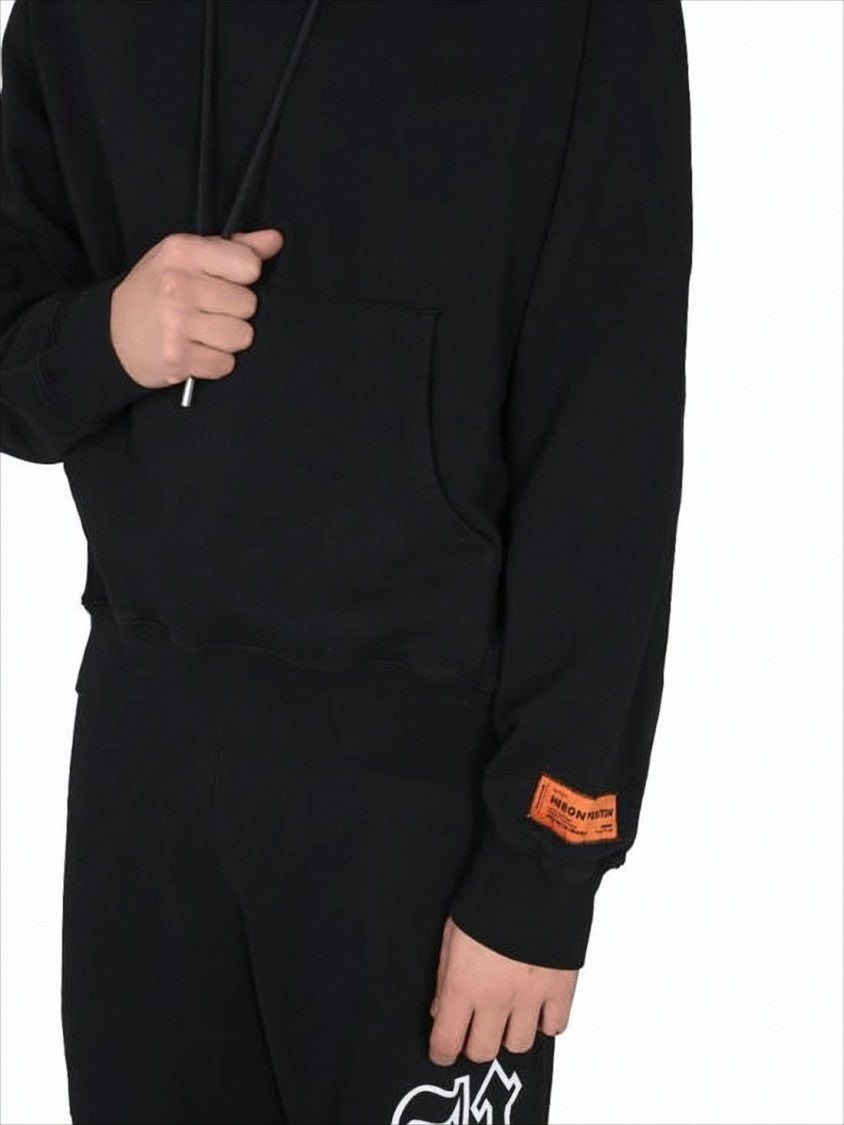 Heron Preston Solid Black Hoodie With Kangaroo Pocket And Distinctive Patch