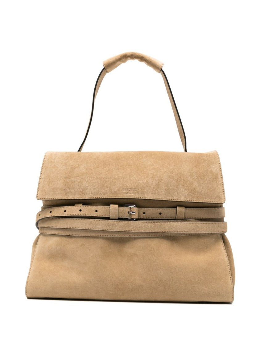 Moschino Beige Leather Suede Buckle Belt Bag