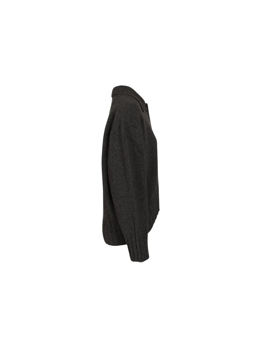 The Attico Charcoal Button-Down Embroidered Knit Cardigan