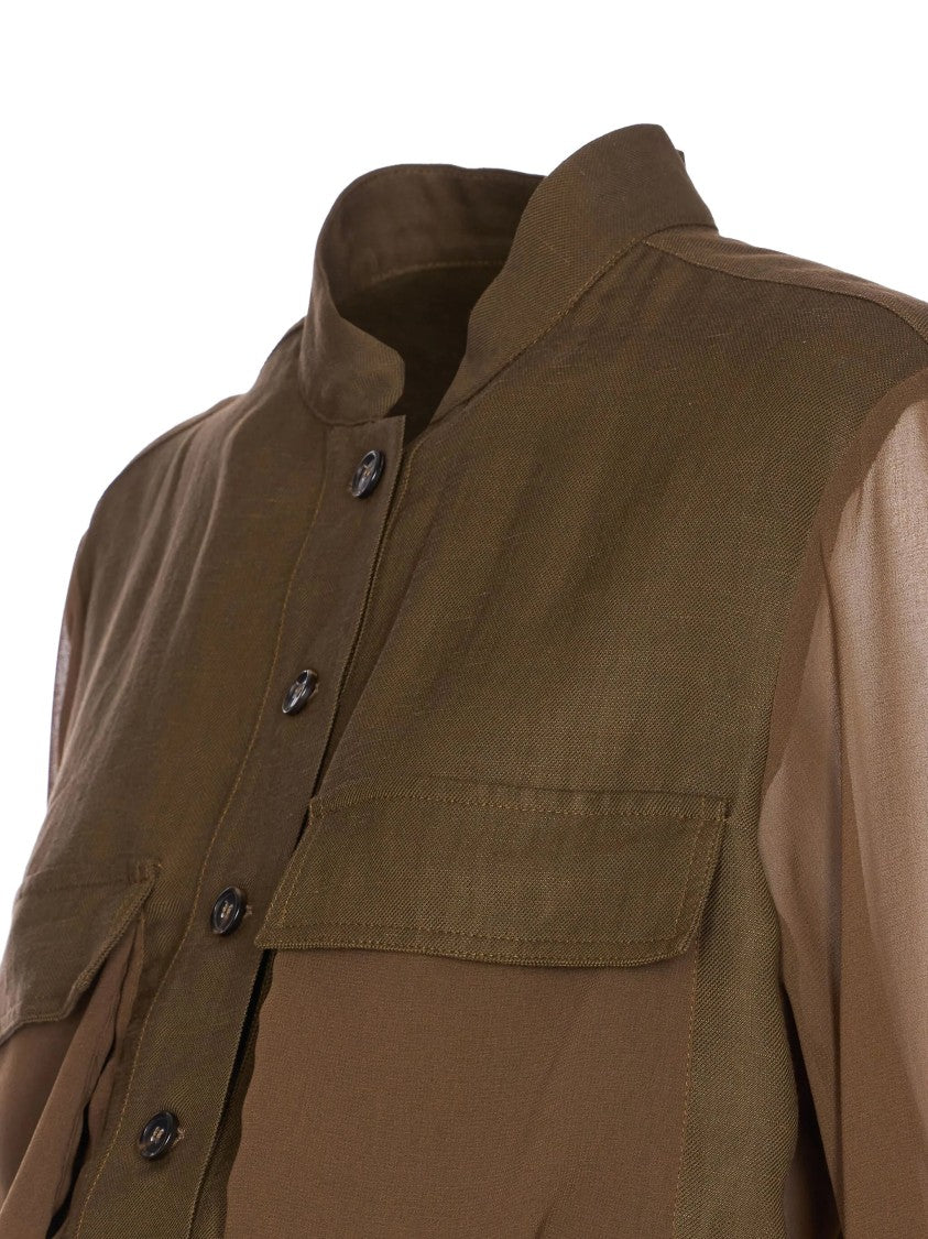 Pinko Structured Green Midi Dress With Sheer Sleeves