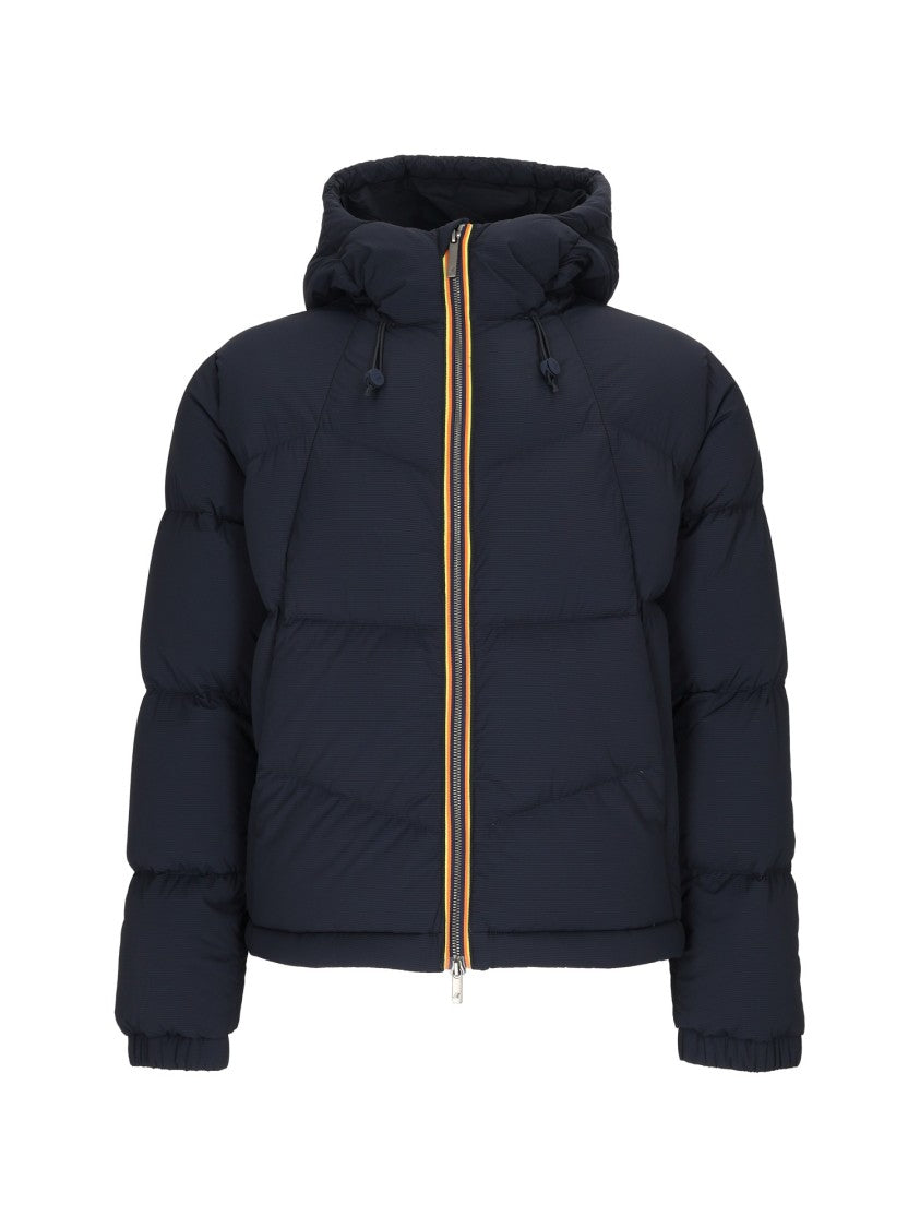 K-Way Padded Short Jacket With Quilted Design And Contrasting Trim