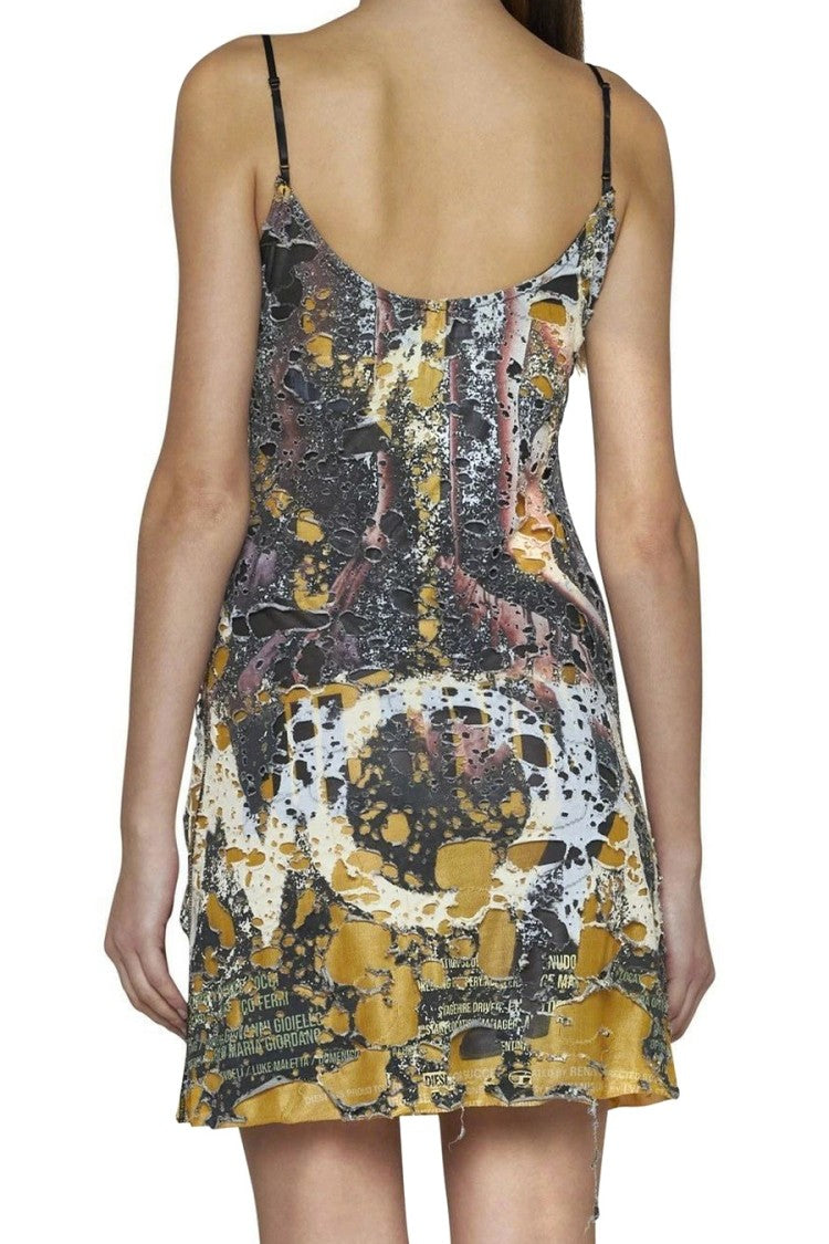 Diesel Graphic Print Mini Dress With Adjustable Straps And Edgy Design
