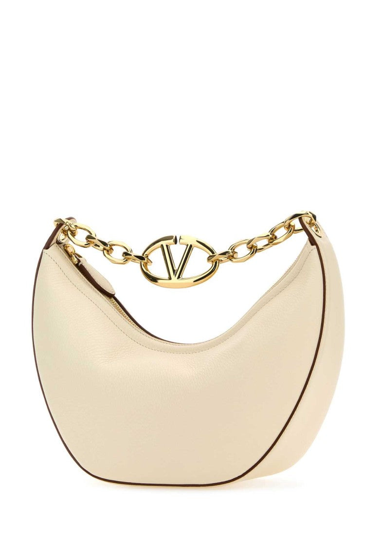Valentino Garavani Ivory Leather Small Hobo Vlogo Moon Handbag