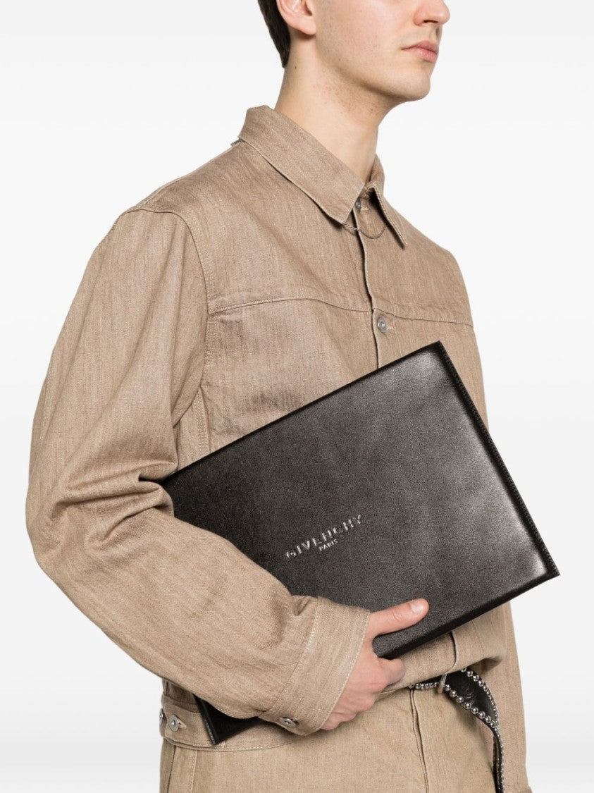 Givenchy Black Rectangular Leather Zip Clutch