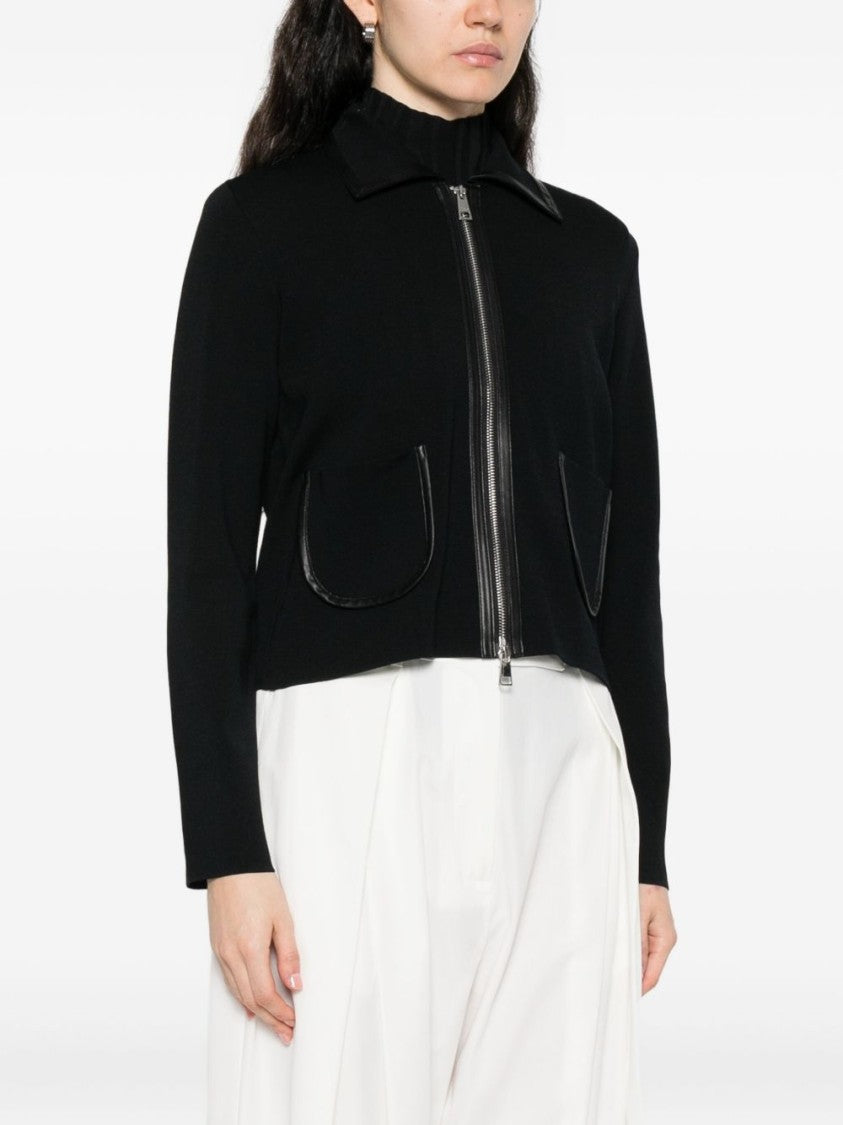 Liu Jo Cropped Black Jacket With Leather Trim