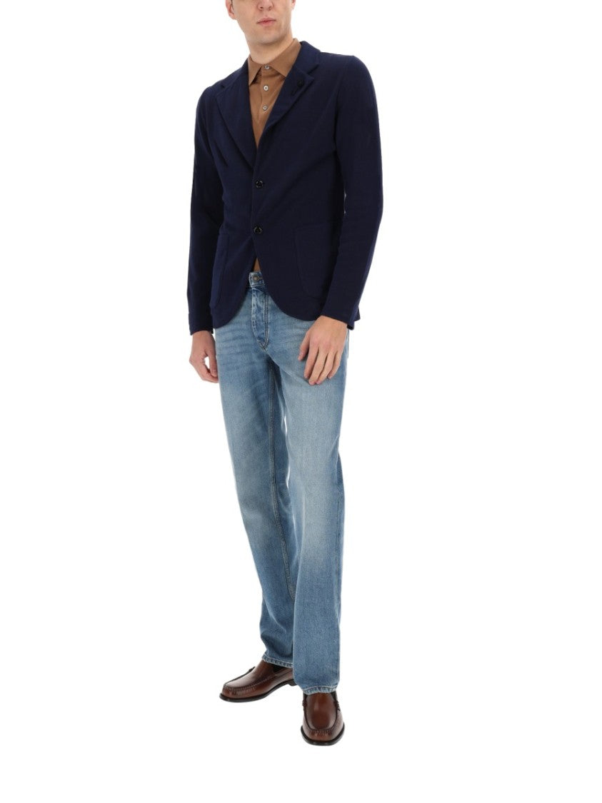 Lardini Neutrals Tailored Fit Lapel Collar Cotton Blazer