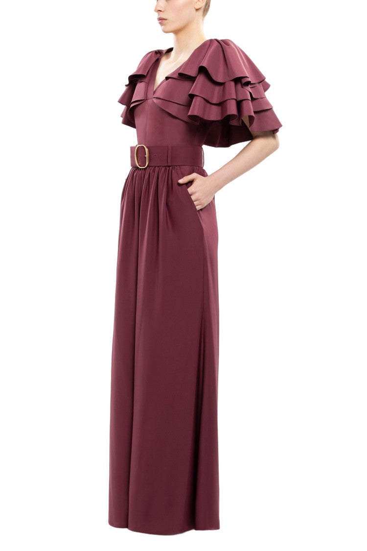 Saiid Kobeisy Ruffled Taffeta Top With Satin Wide-Legged Pants