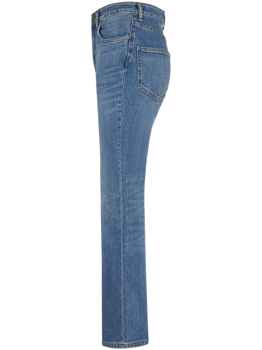 Tory Burch Cropped Flare Jeans With Classic Blue Wash And Five-Pocket Design