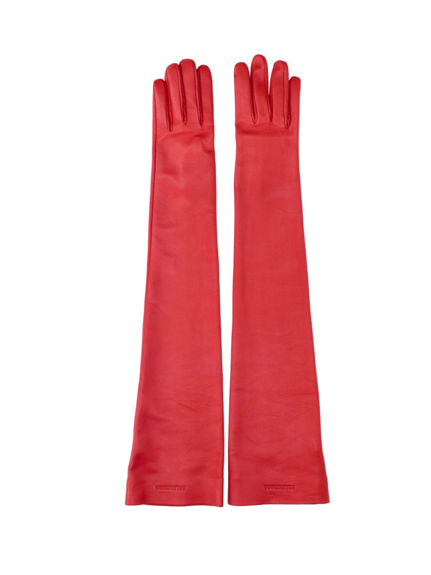 Balenciaga Red Fitted Lambskin Leather Gloves