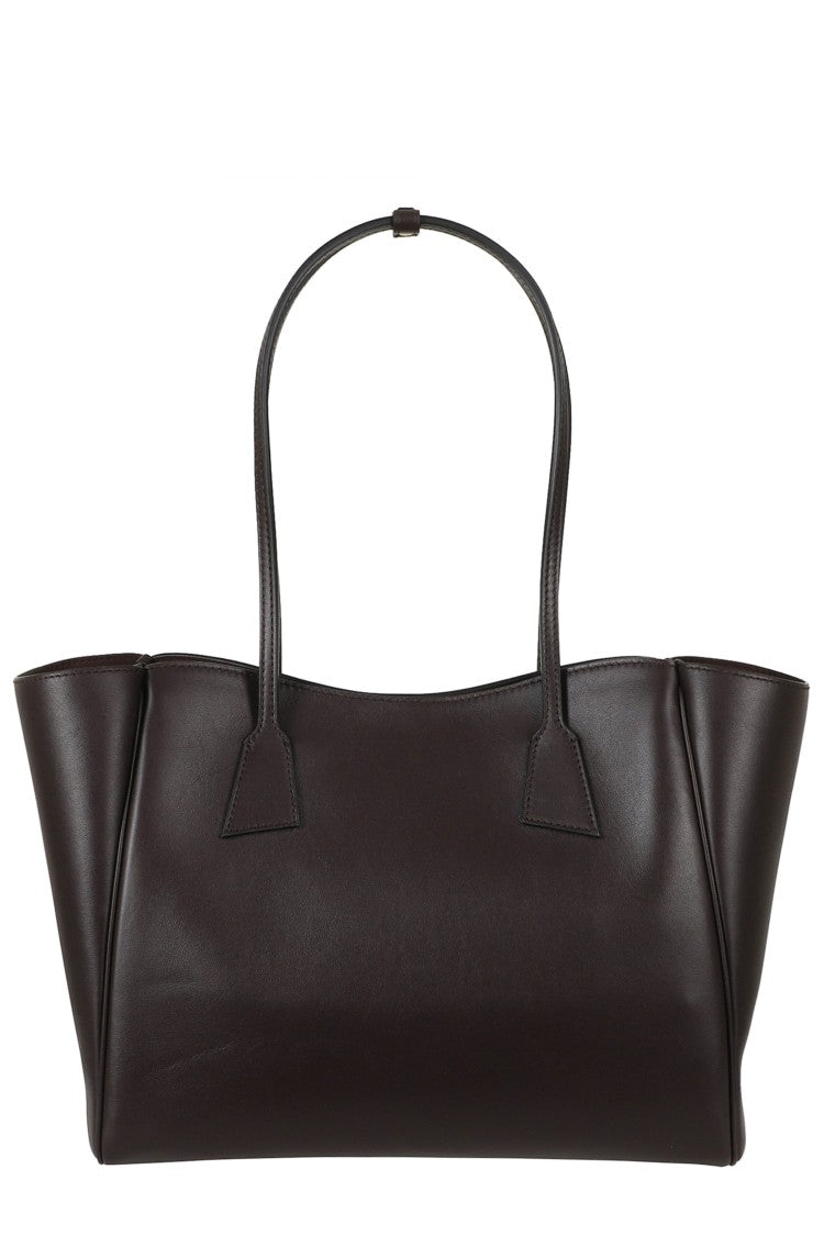 Hidesins Dark Brown Double Handle Embossed Logo Leather Tote Bag
