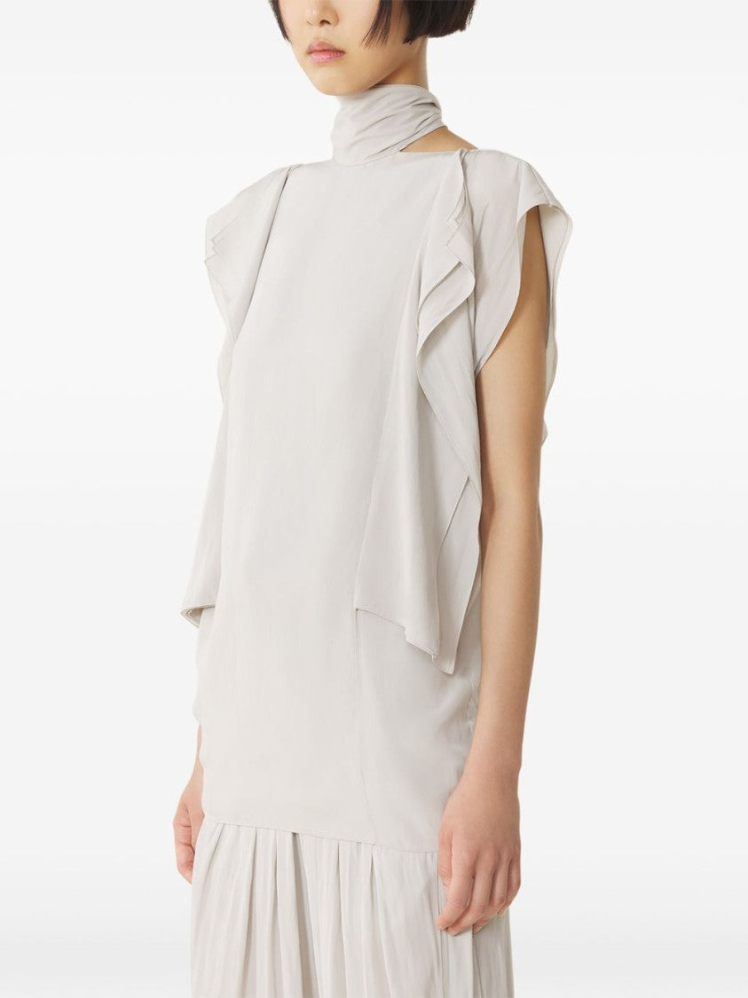 Lanvin Off-White High-Neck Ruffled Sleeveless Top