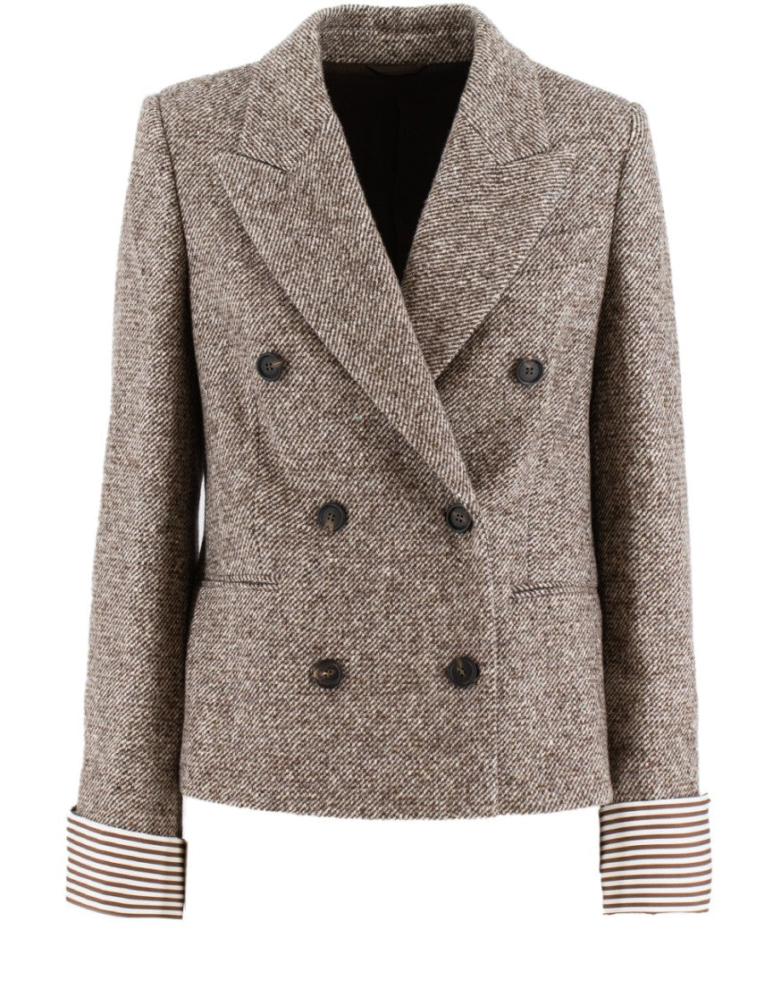 Brunello Cucinelli Textured Herringbone Double-Breasted Jacket