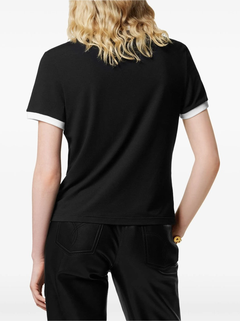 Versace Black Cropped Viscose Contrast Trim T-Shirt