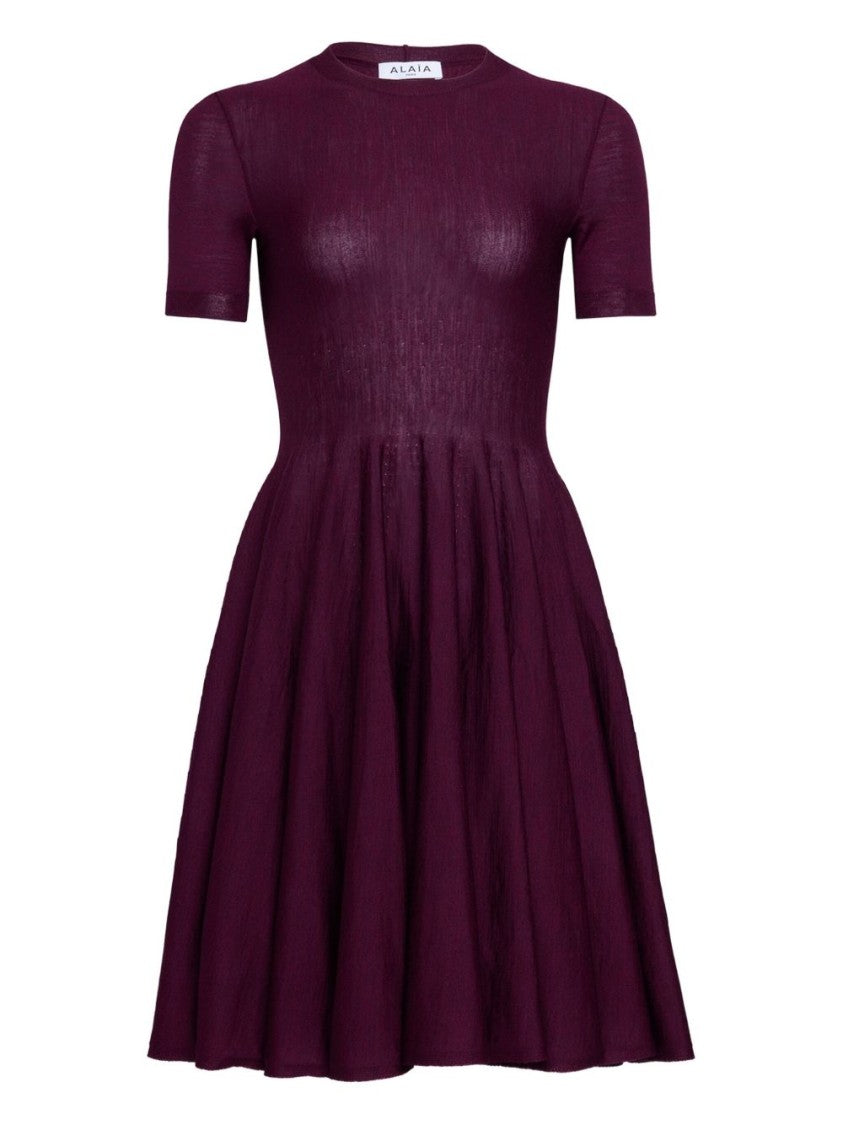 Alaïa Burgundy Merino Wool Knit Skater Dress