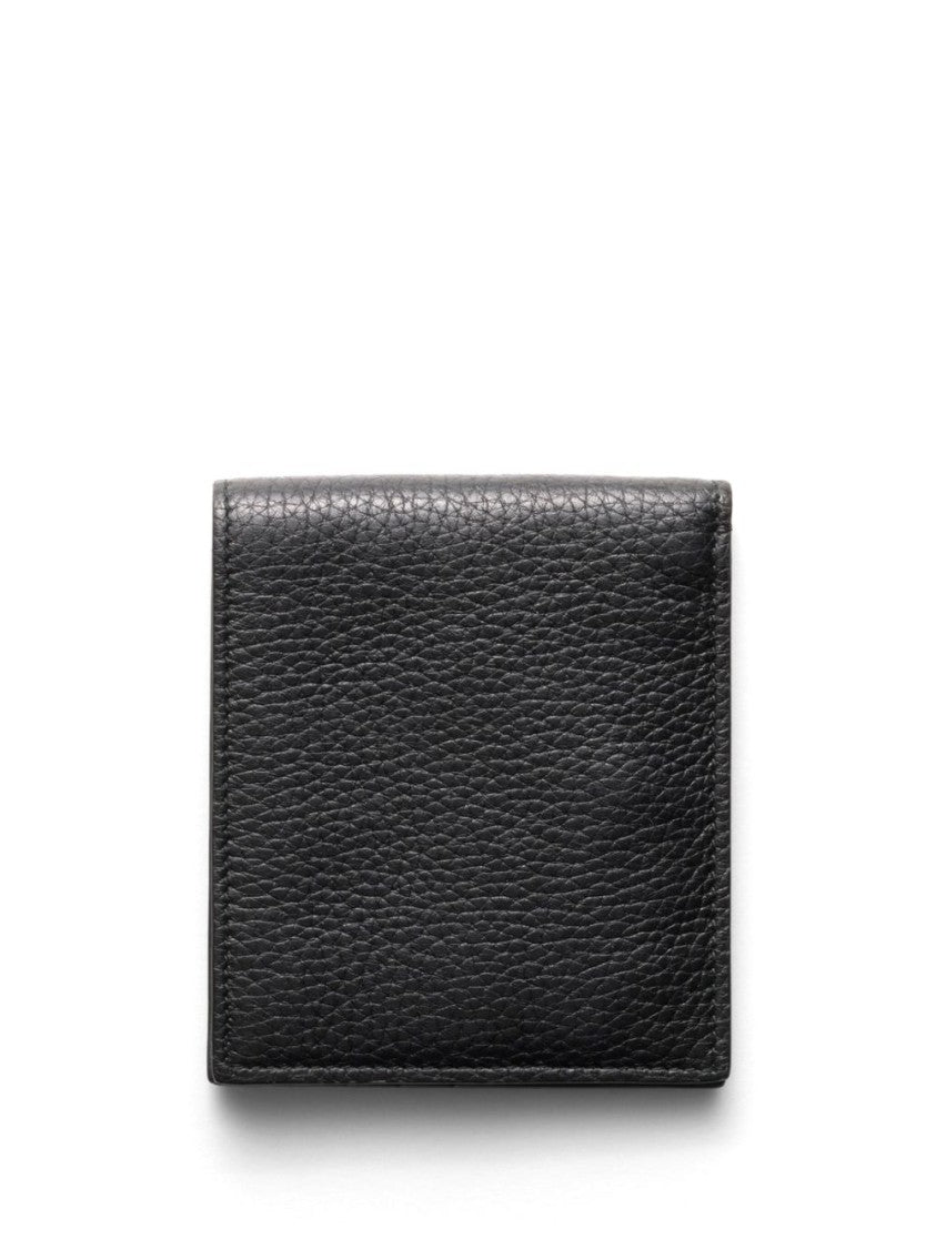 Prada Compact Textured Leather Wallet With Logo Plaque