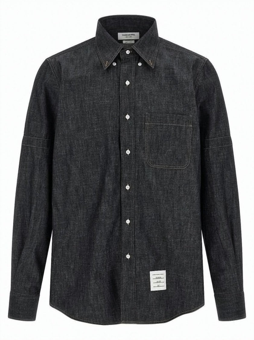 Thom Browne Denim Button-Down Shirt With Contrast Stitching