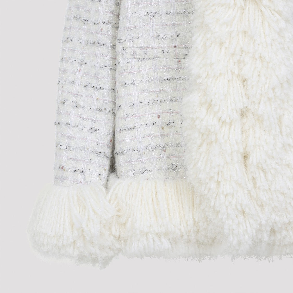 Giambattista Valli Textured White Wool Coat With Fur Trims