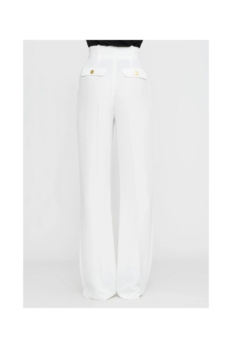 Elisabetta Franchi White Tailored Polyester-Blend Straight-Leg Pants