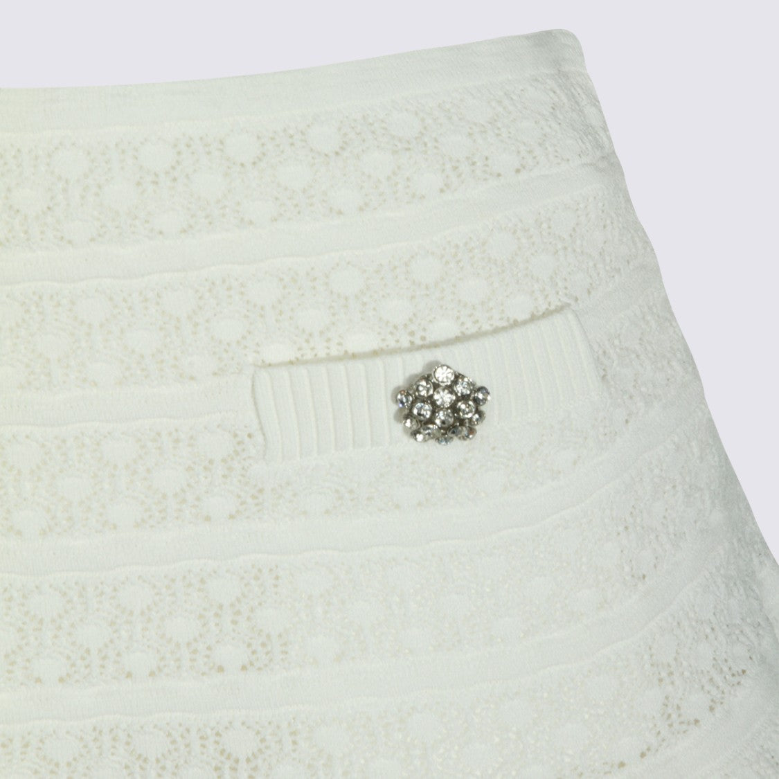 Self-Portrait Flared Mini Skirt With Lace Pattern And Rhinestone Buttons