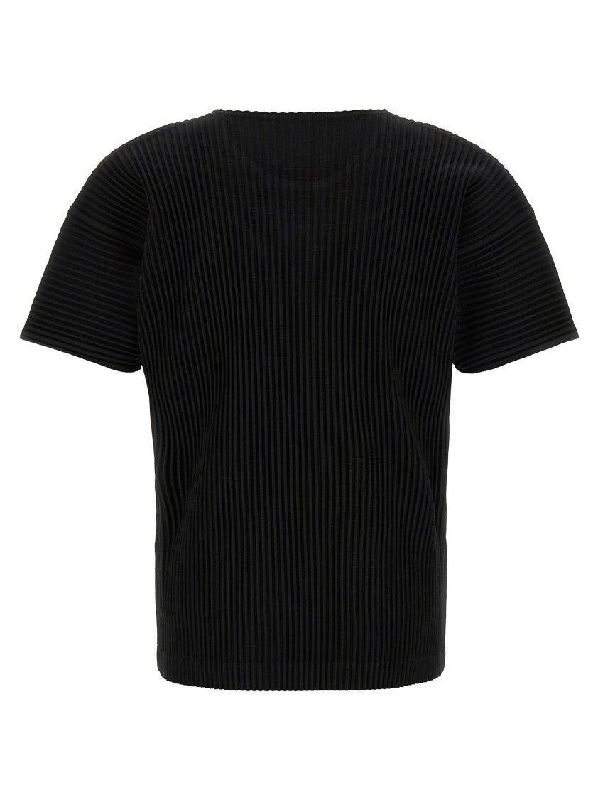 Homme Plissé Issey Miyake Pleated Black T-Shirt With Crew Neck