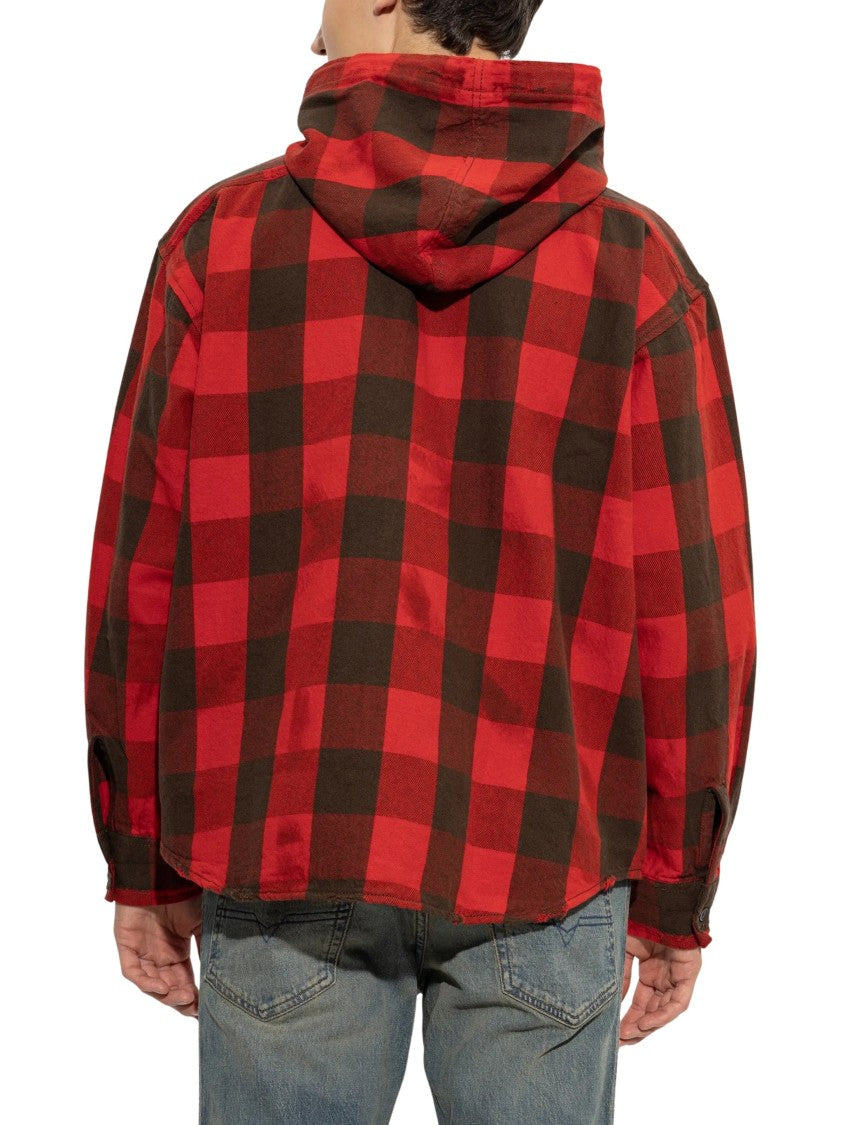 Diesel S-Drum-Hoody Check Flannel Hooded Shirt