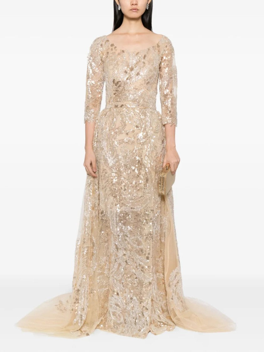 Saiid Kobeisy Embroidered Long Dress With Overskirt