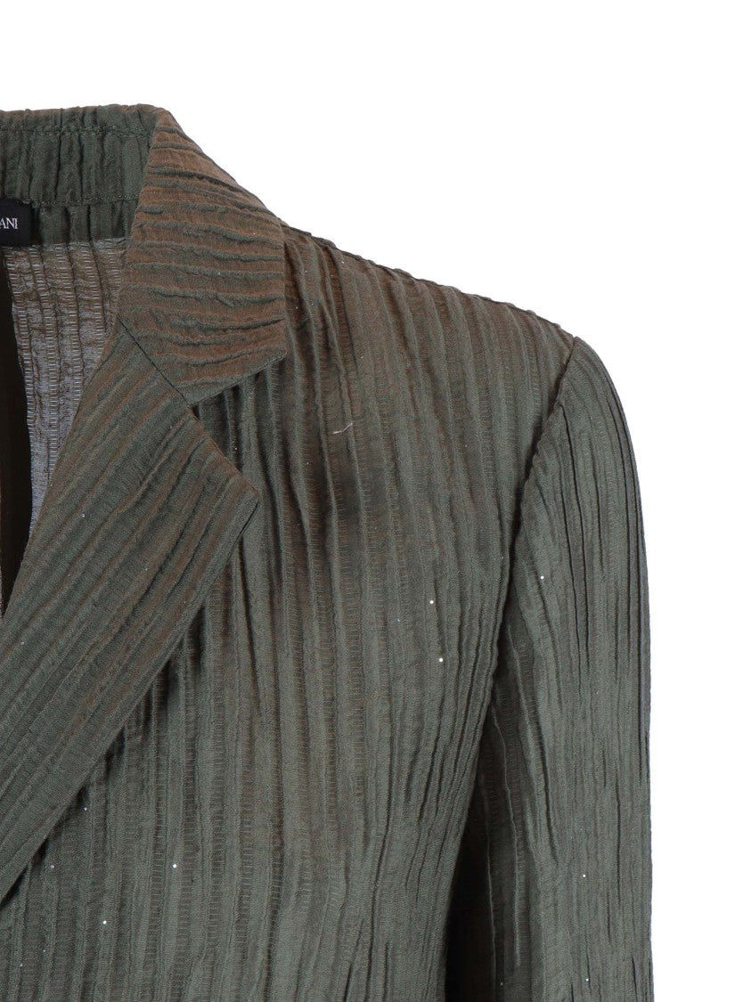 Emporio Armani Green Textured Crinkled Fabric Blazer