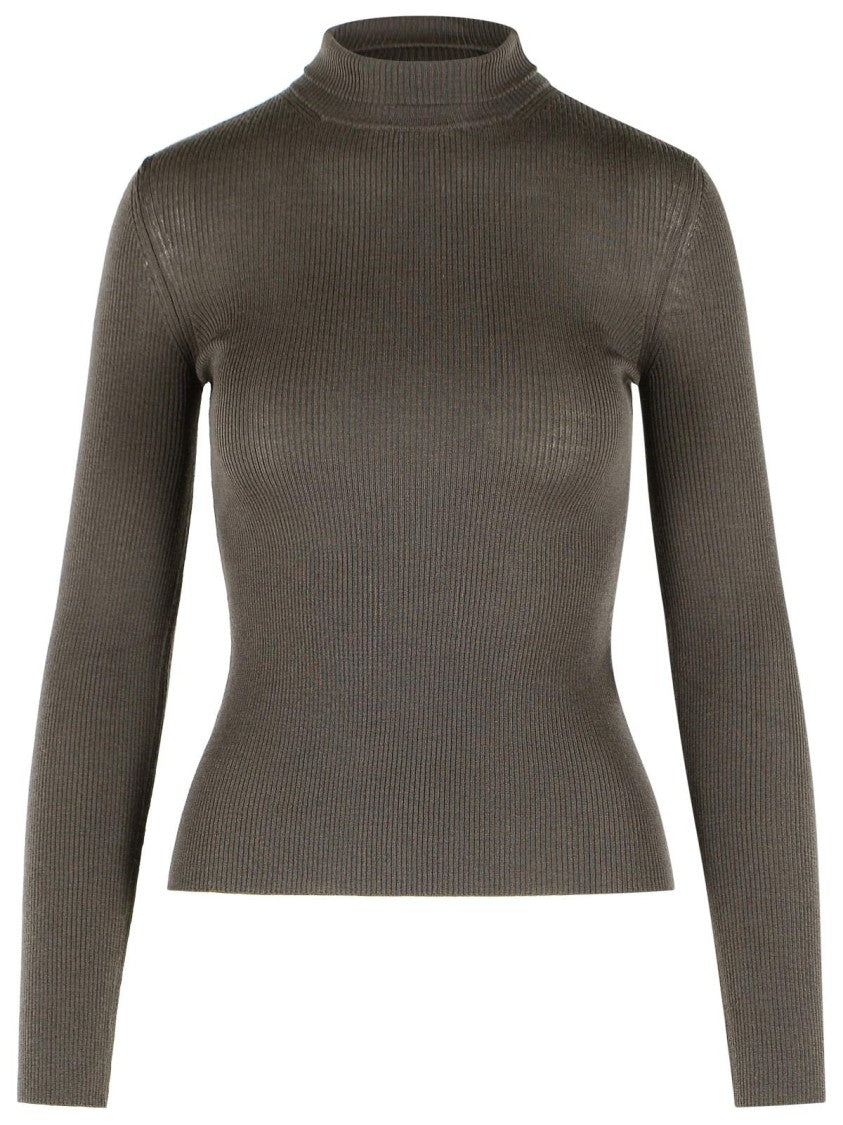Max Mara Brown Virgin Wool Turtleneck Sweater