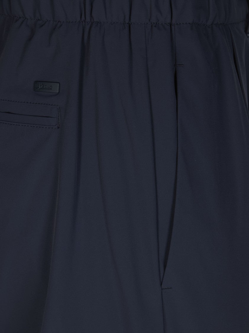 Herno Blue Technical Nylon Front Pleats Trousers