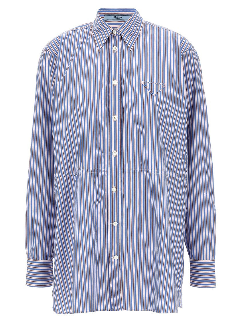 Prada Triangle Logo Striped Cotton Poplin Shirt
