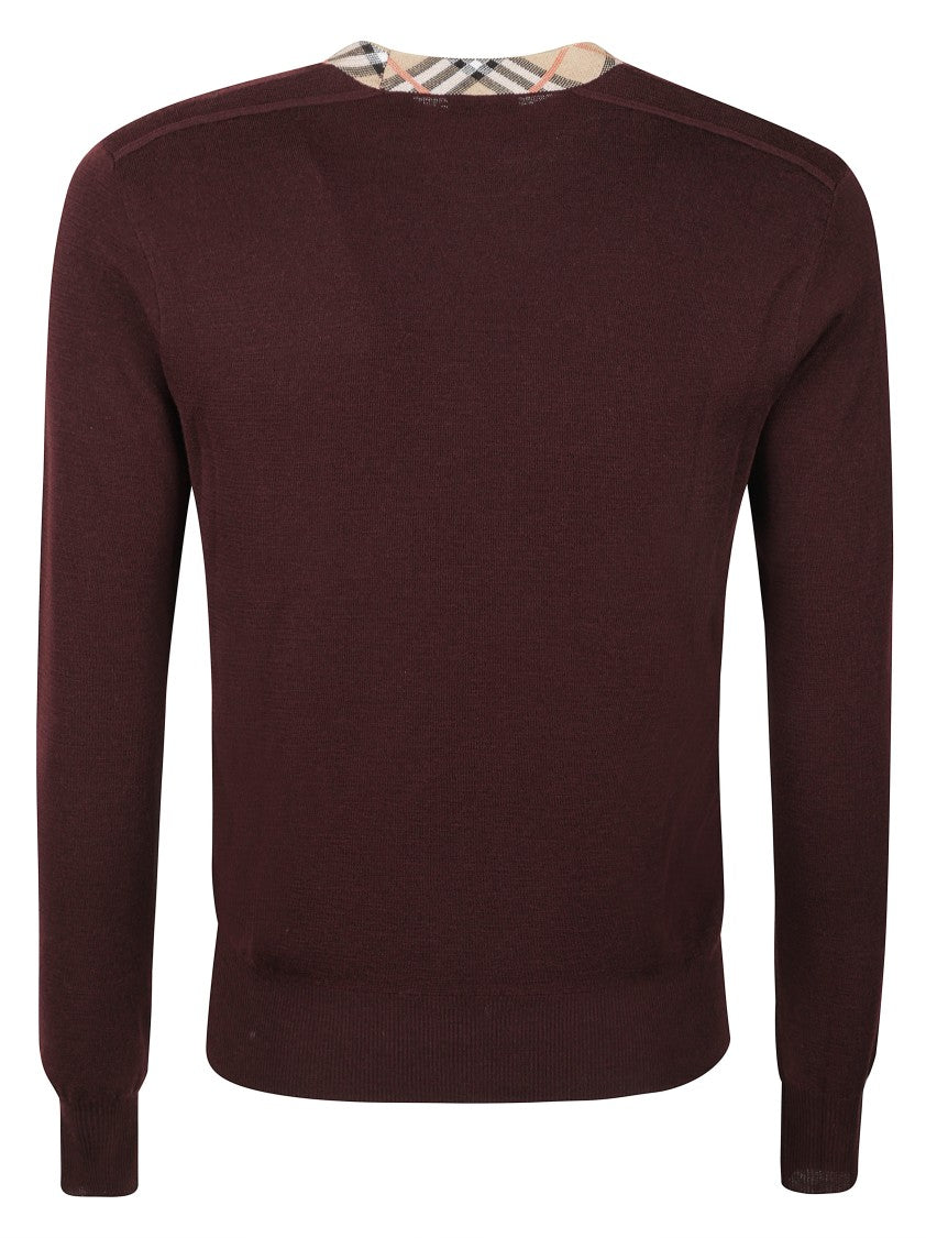 Burberry Deep Burgundy Knit Sweater With Classic Crew Neckline