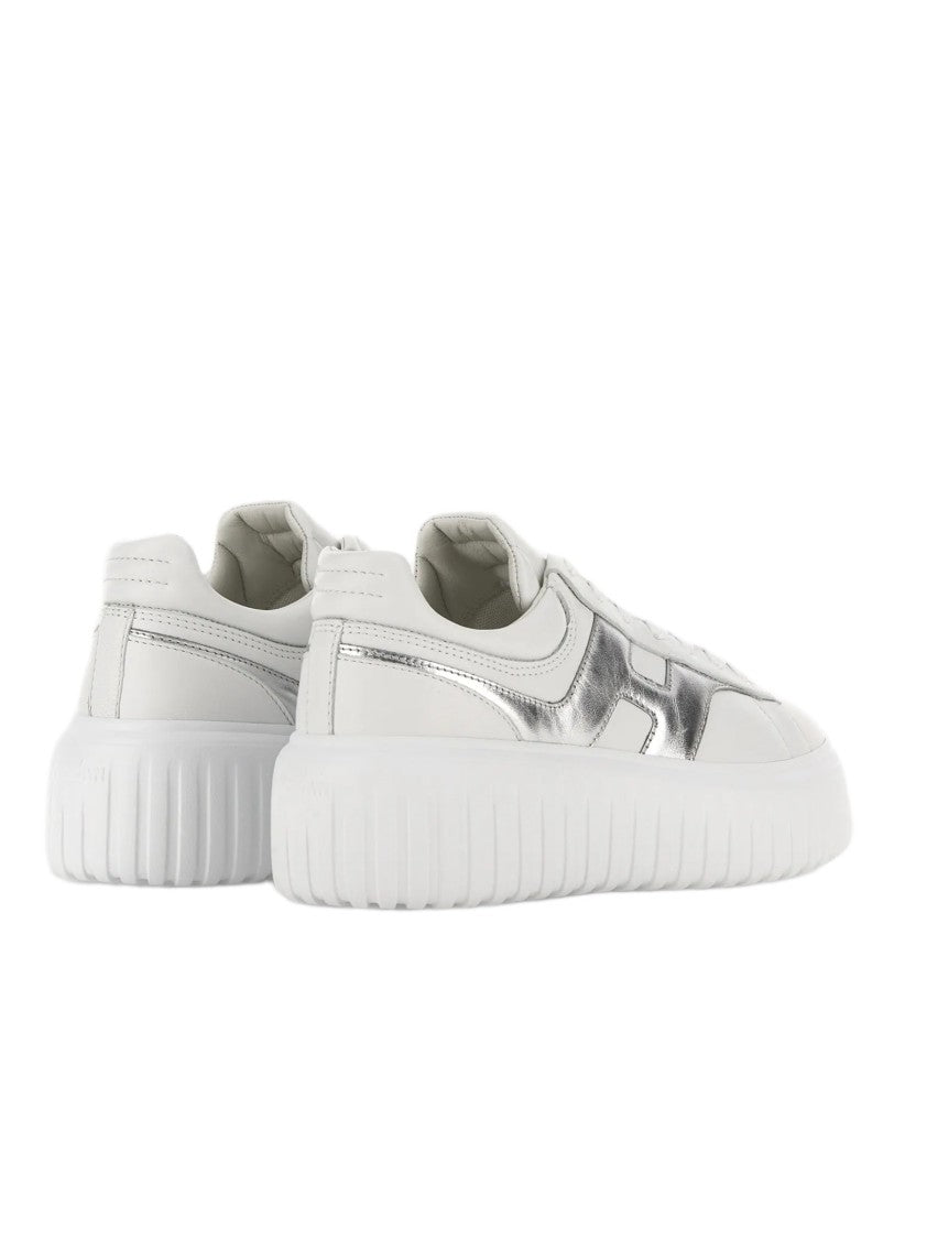 Hogan White Sneakers With Metallic Silver Accents